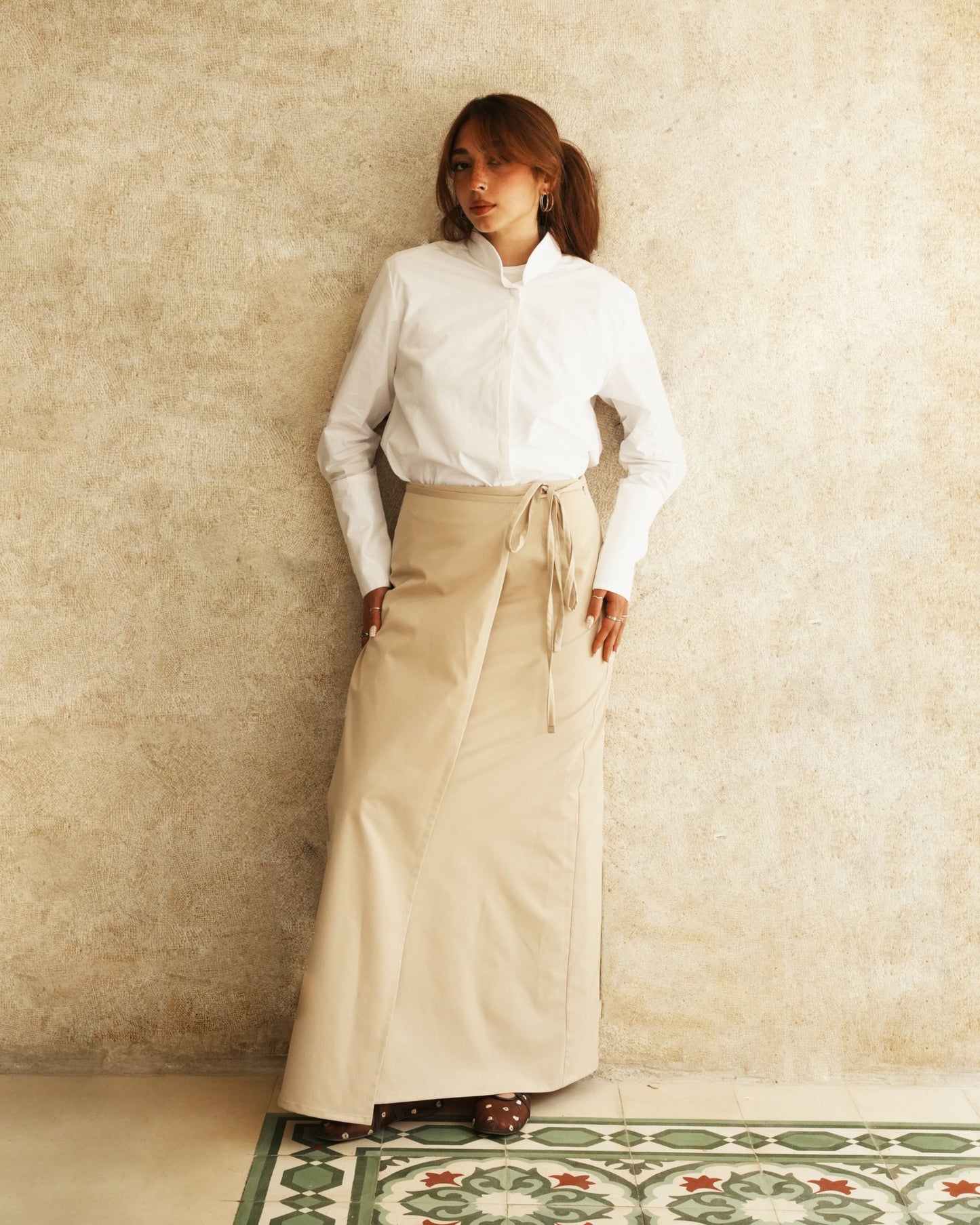 Beige wrap skirt