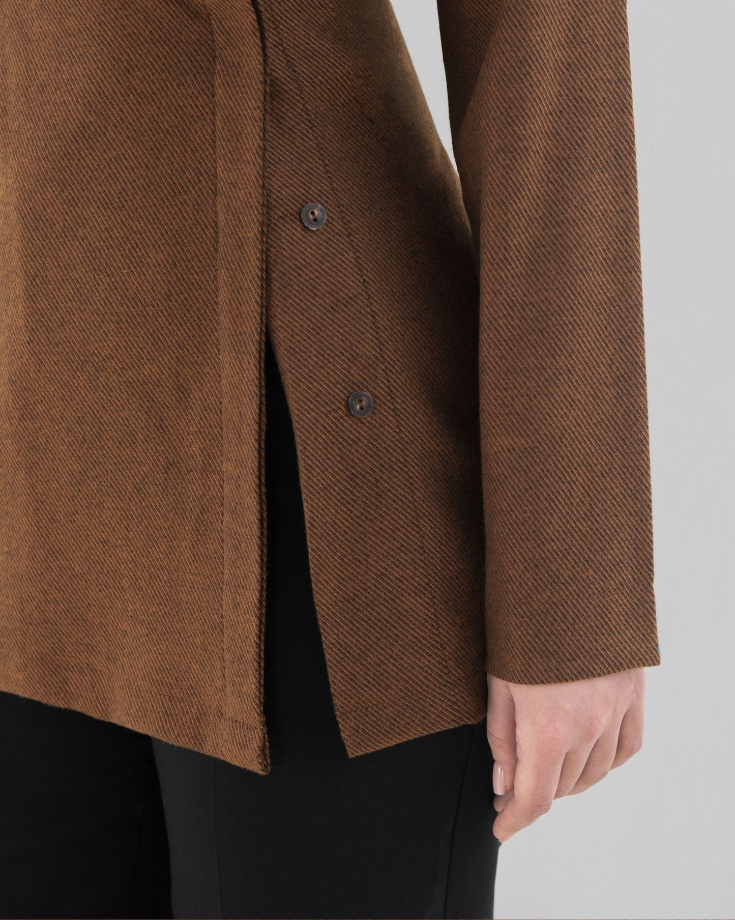 Caramel brown side-button top