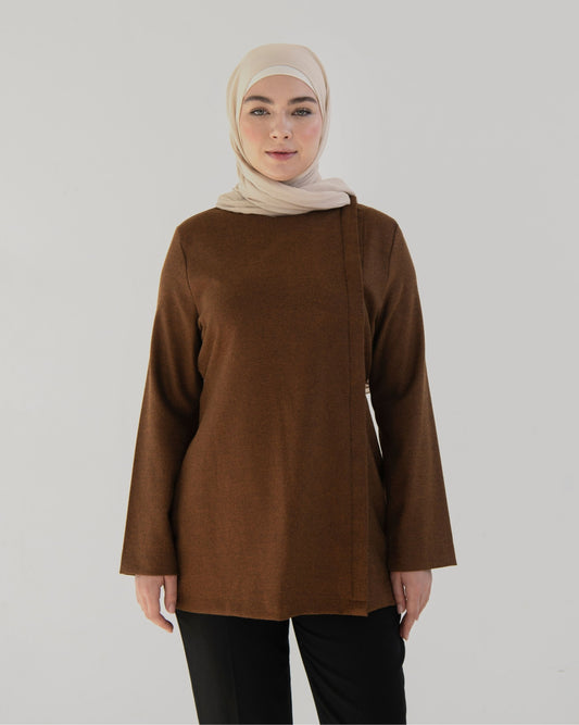 Caramel brown side-button top