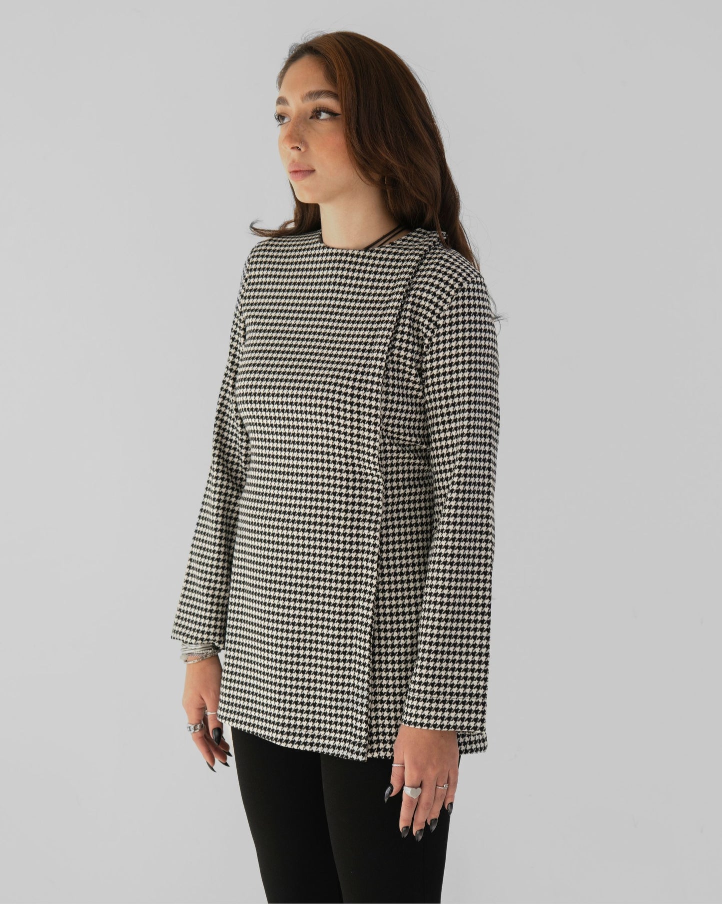 Houndstooth side-button top