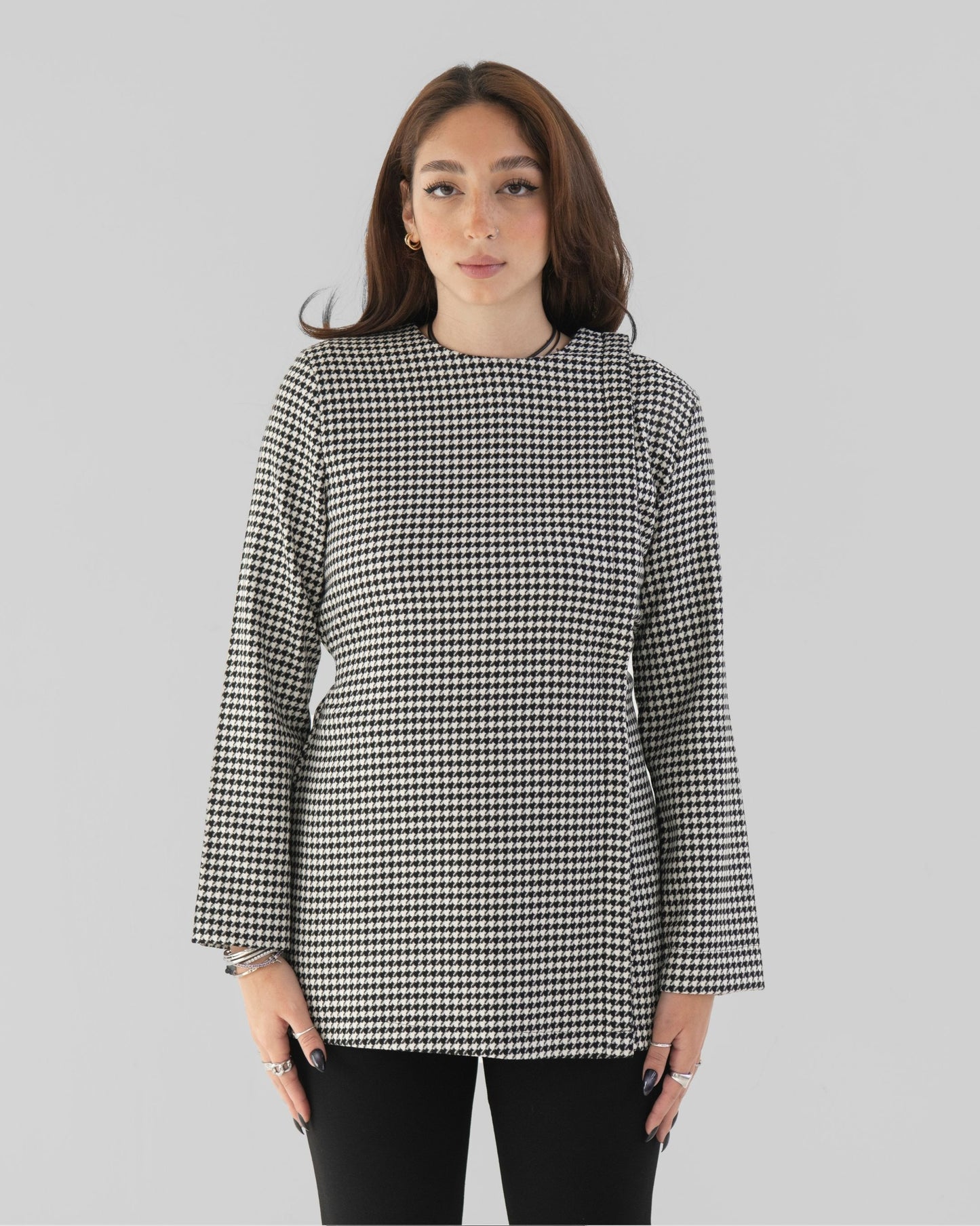 Houndstooth side-button top