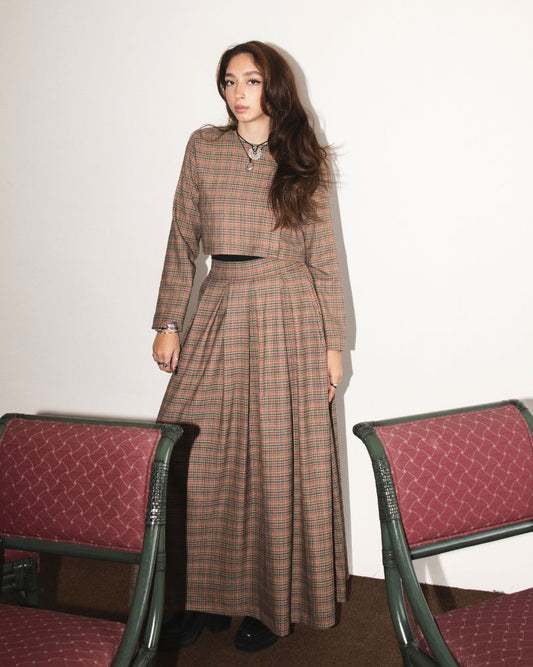 Plaid skirt set modest two-piece front view